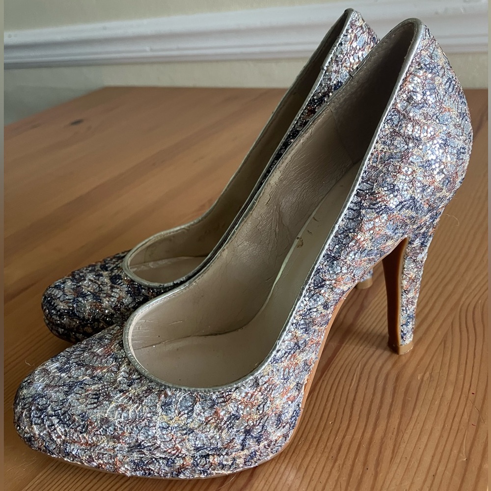 Nine West Women's Rocha Shoes Grey Multi Fawn Glitter Classic Pumps Size 5 Heels